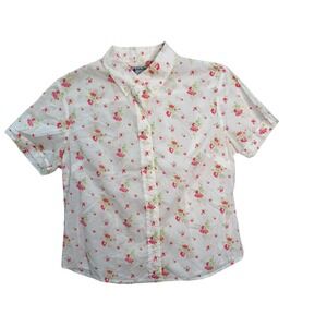 Vtg Lucky Brand Women's Floral Print Button‎ Up Short Sleeve Shirt Size L